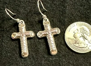 STERLING SILVER 1” CROSS DANGLE EARRINGS - Picture 1 of 3
