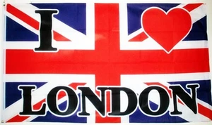 I LOVE LONDON UNION JACK BANDERA 5X3 PIES Gran Bretaña Inglaterra Cockney - Imagen 1 de 1
