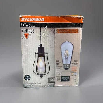 Luminária pendente de gaiola vintage Sylvania Lowell com lâmpada LED – Preto fosco - Imagem 1 de 4