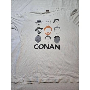 BustedTees T-Shirt XXL White Conan O'Brien  Multi Face Comedian See pics stain - Afbeelding 1 van 9