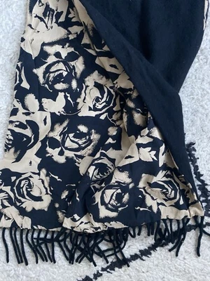 Prochownick double sided Silk/ Wool Scarf Dramatic two toned roses/ Black Italy - Image 1 of 4