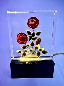 Vintage Red Roses Lucite Lamp Night Light Hollywood Regency Style - Works - Picture 1 of 13
