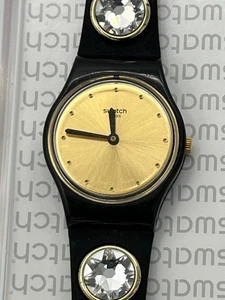 Uhr Original SWATCH Lady ORTRUD (LB186)-Klein-Gold/Schwarz-Strass-Steine-L@@K!! - Picture 1 of 10