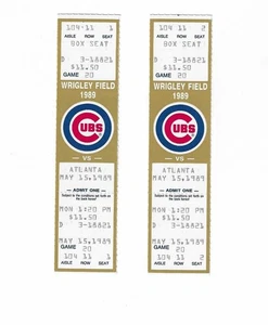 Chicago Cubs vs Atlanta Braves Unused Baseball Tickets from 5/15/1989 - Picture 1 of 2
