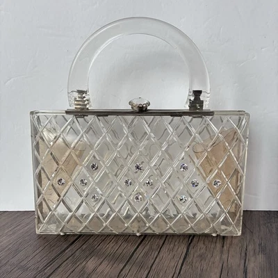 Vintage 1950s MCM Lucite Purse Clutch with Rhinestone Accents - Image 1 of 4
