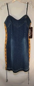 Jordache Vintage Bodycon Blue Denim Dress. Tie Sides. Size Large. Zip Up Back  - Picture 1 of 6