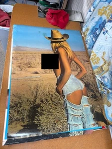 #415 Vintage Poster 38x27 1992 Sexy Blonde Topless Cowgirl Man Cave Pin Up - Picture 1 of 8