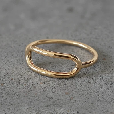 Open Oval Link Rings Gold Modern Geometric Band Dainty Simple Jewelry For Her - Image 1 of 4