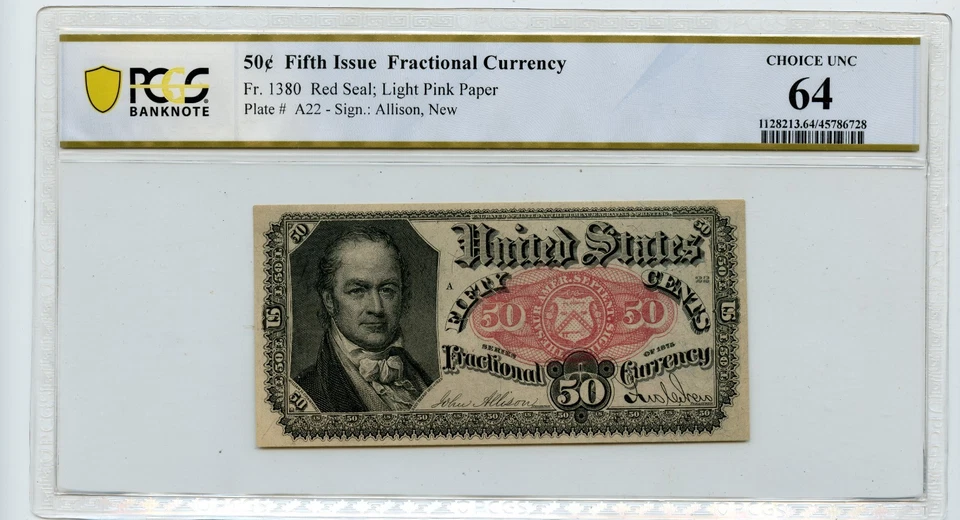 Fr. 1380 50c Fifth Issue Fractional Currency-Red Seal-  PCGS Choice Unc 64 - Image 1 of 2