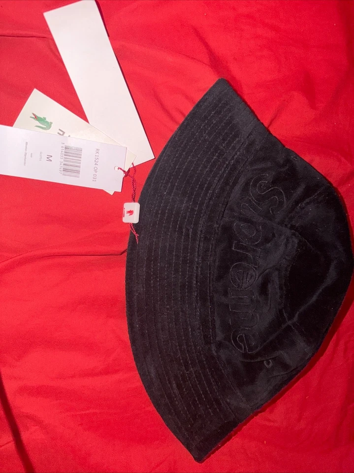Supreme x Lacoste Velour Crusher Black Bucket Hat - Image 1 of 3