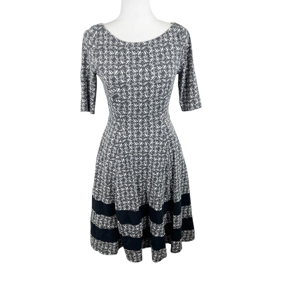 Vestido eShakti Mujer 0 Gris Blanco Estampado Gráfico Ajuste Acampanado Informal Elastizado Foto 1 de 4