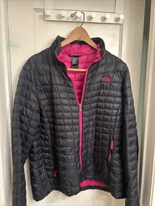 Womens The North Face Thermoball Eco Jacket - Black + Maroon -XL - Picture 1 of 7
