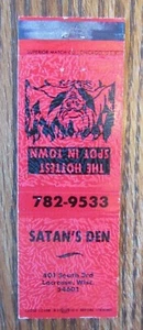 DEVIL ON MATCHBOOK MATCHCOVER: SATAN'S DEN (LACROSSE, WISCONSIN) -E21 - Picture 1 of 1