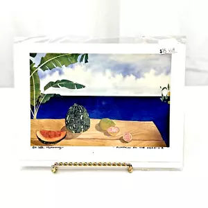 Lisa Remeny Watercolor “Pumpkin On The Seaside” 1991 Signed Art Print Notecard - Picture 1 of 8