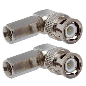 2x BNC Male Right Angle Twist On RG59 Coax Coaxial Cable Connector Adapter Gold - Picture 1 of 2