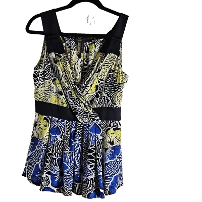 Blusa Top BCBG MaxAzria Seda Floral Negro Azul Amarillo Talla Pequeña Usada Foto 1 de 4