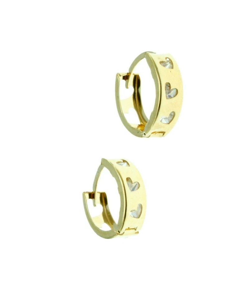 New Real 14K Solid Yellow Gold Heart design Reversible Huggies Hoop Earrings  - Image 1 of 4