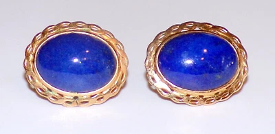 PENDIENTES OMEGA TRASEROS PERFORADOS ORO AMARILLO 14K firmados con piedras de lapislázuli poste Foto 1 de 4