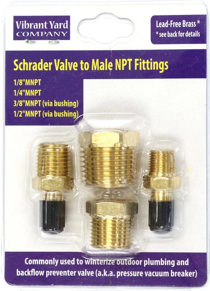 VIBRANT YARD CO. LLC Schrader Valve to NPT Adapter Winterize Blow out Backflow Preventer & Sprinkler