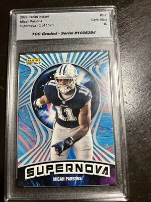 2022 Panini Instant Supernova Micah Parsons 1/1523 TCC Graded Gem Mint 10 - Image 1 of 2