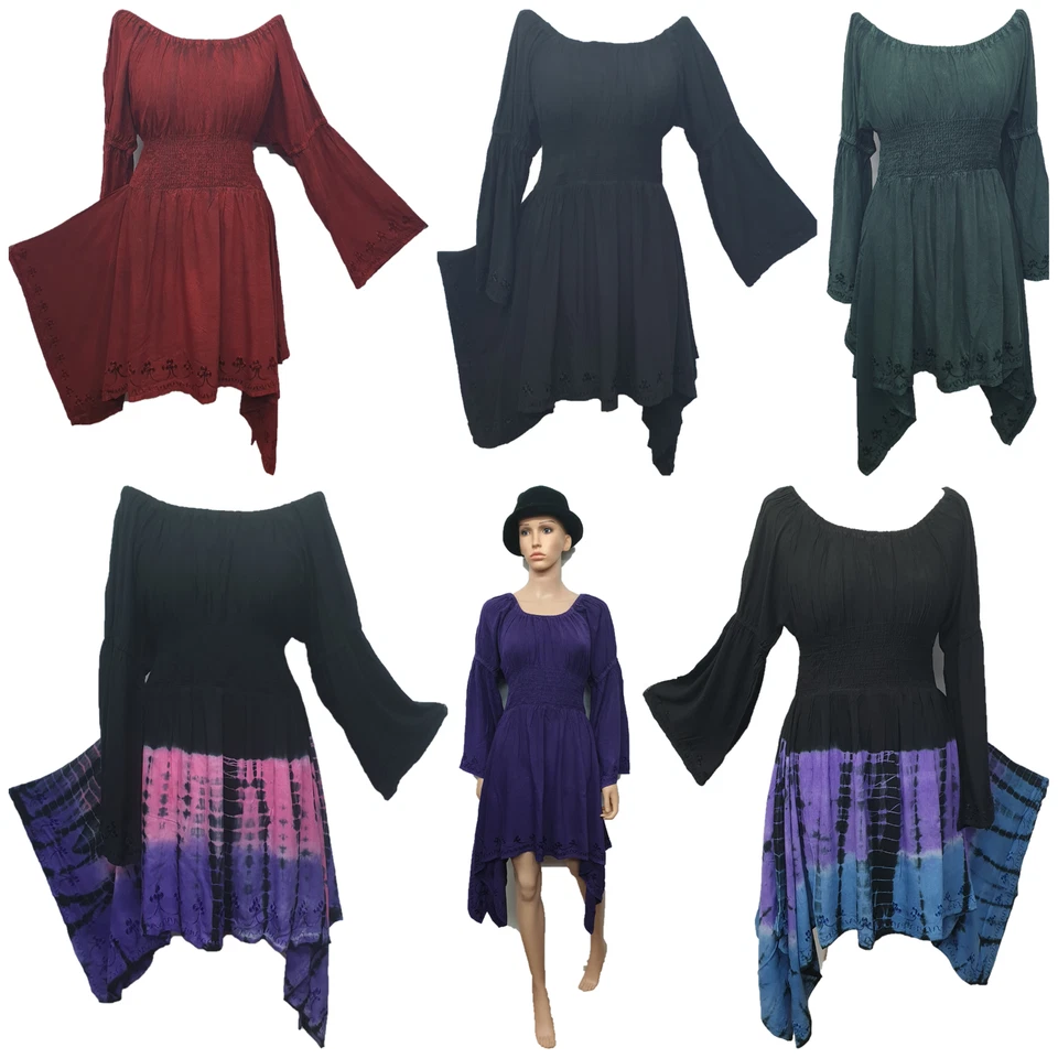 Medieval Tunic Blouse Slimming Elasticated Neck Long Sleeve 8 10 12 14 16 18 20 - Image 1 of 1