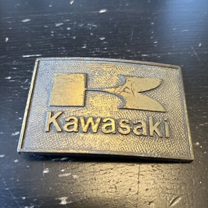 Vintage Kawasaki Brass Belt Buckle (1978) 3.5" X 2.25" Motorcycle Dresswear - Picture 1 of 2