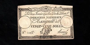 🇫🇷  France ASSIGNAT FRENCH REVOLUTION 25 sols livres 1792 -1793  RARE !  * - Picture 1 of 2