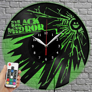 LED Clock Black Mirror Vinyl Record Wall Clock Led Light Wall Clock 4266