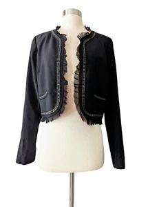 DYLAN & ROSE Jacket Bolero Shrug Stretch Black Red Chain Accent Silk Trim Sz 6 - Picture 1 of 6