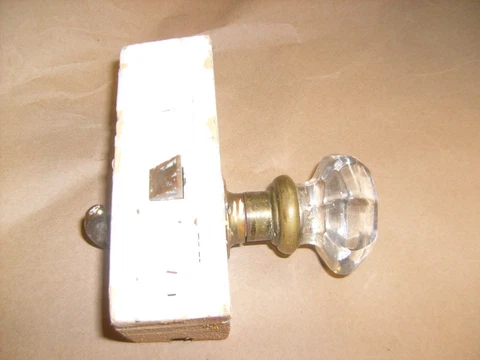 Vintage  Antique Entry Door Knob Lock Set Brass Glass Knob Mortise Hardware Cover