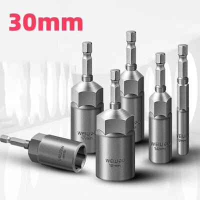 Nut Hex Driver or Set 5 -19mm Socket 80mm Long Impact Drill Bits Depth 30mm 1/4" - Image 1 of 4