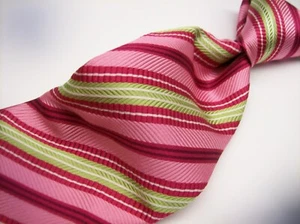 DAVID DONAHUE ORIGINAL Pink/Red/Green STRIPES Mens 100 SILK Necktie 0 121 - Picture 1 of 4
