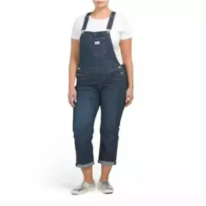 Levi's Straight Leg Cropped Women's Plus Size 20W Denim Bib Overalls Dark Blue - Picture 1 of 9
