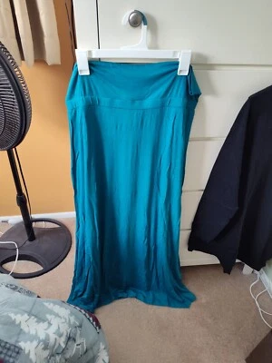 WOMENS BELLE GRAY BY LISA RINNA KNIT MAXI SKIRT LARGE TEAL NEW - Image 1 of 4