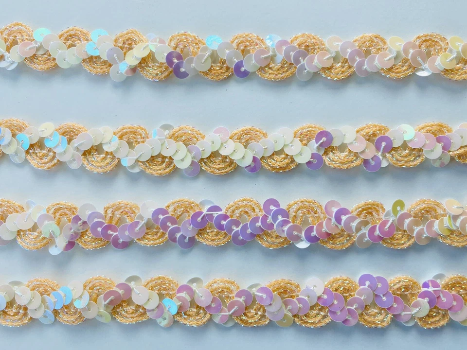 2 Yards Sequins & Corded Wavy Ribbon Orange Trim/Sewing/Crafts/Bridal/ 1/2" Wide - Image 1 of 4