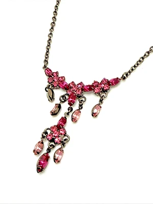 New VIESTE Genuine Austrian Crystal Dangle Pendant Necklace Pink 16" to 18" NWT - Image 1 of 4