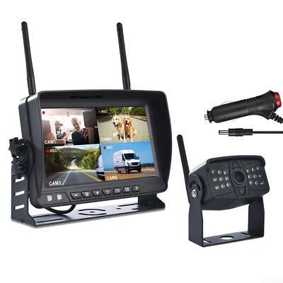 7'' 1080P Digital Wireless Rear View DVR Quad Monitor Backup Camera For Truck RV - Image 1 of 4