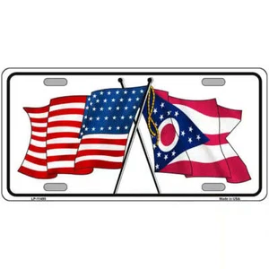 Ohio American Flags Crossed Metal Sign - Picture 1 of 1