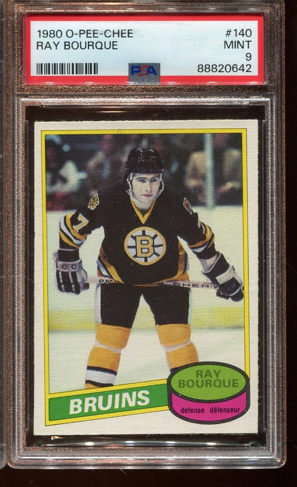 1980 OPC Ray Bourque Rookie Card PSA 9 Graded MINT O-Pee-Chee Hockey #140 - Image 1 of 2