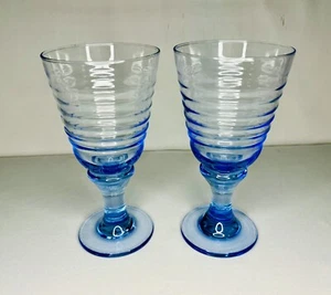 Set of 2 - Vintage Libbey Sirrus Light Blue Ribbed Goblet - Picture 1 of 4