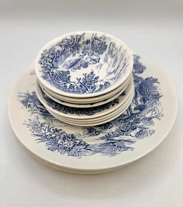 VTG Wedgewood Countryside Blue 4 Dinner Plates 4 Saucers 4 Finger Bowl Set *READ - Picture 1 of 18