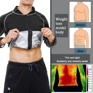 Men Sweat Jacket Weight Loss Sauna Suit Workout Shirts Long Sleeve Body Shaper - Picture 1 of 18