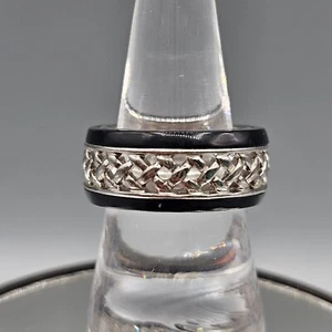 Camille Lucie Rhodium Plated Ring Black And Silver Tone Band Stacked NWOT - Picture 1 of 7