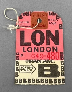 Pan Am Airline Bag Tag Luggage Baggage Label LON London 1974 Vintage American - Picture 1 of 2