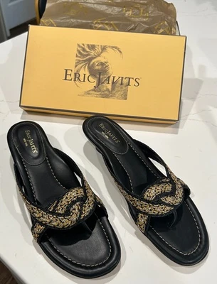 Eric Javits New Twist Sulfate Black Braid Sandals Size 10 – Kitten Heel Slip-On - Image 1 of 4