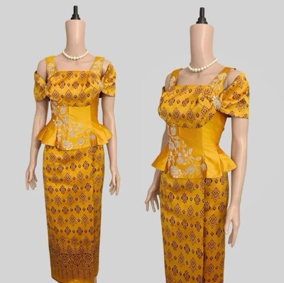 Khmer Traditional Outfit / Cambodian Clothes - 2 Piece, Khmer Shirt & Skirt - Image 1 of 4