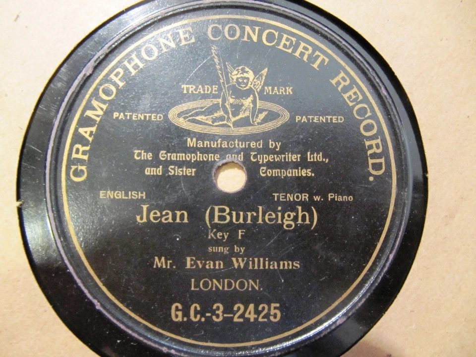 1906 1st REC' JEAN Harry Thacker Burleigh EVAN WILLIAMS tenor London G&T 3-2426 - Image 1 of 1
