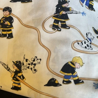 2007 Boys Playing Fireman Fabric Timeless Treasures Dogs Black White 2 Yards - Image 1 of 4