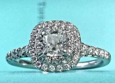 $7,895 TIFFANY & CO SOLESTE F IF DIAMOND PLATINUM ENGAGEMENT CUSHION CUT RING - Image 1 of 4