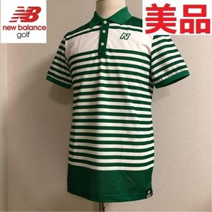New Balance Golf Polo Shirt Green Border Size 6 Polyester Sports Shirt Used - Picture 1 of 8